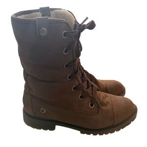 ROXY Cozy Brown Fleece Lined Combat Boots Utilitycore Gorpcore Winter Grunge Y2K